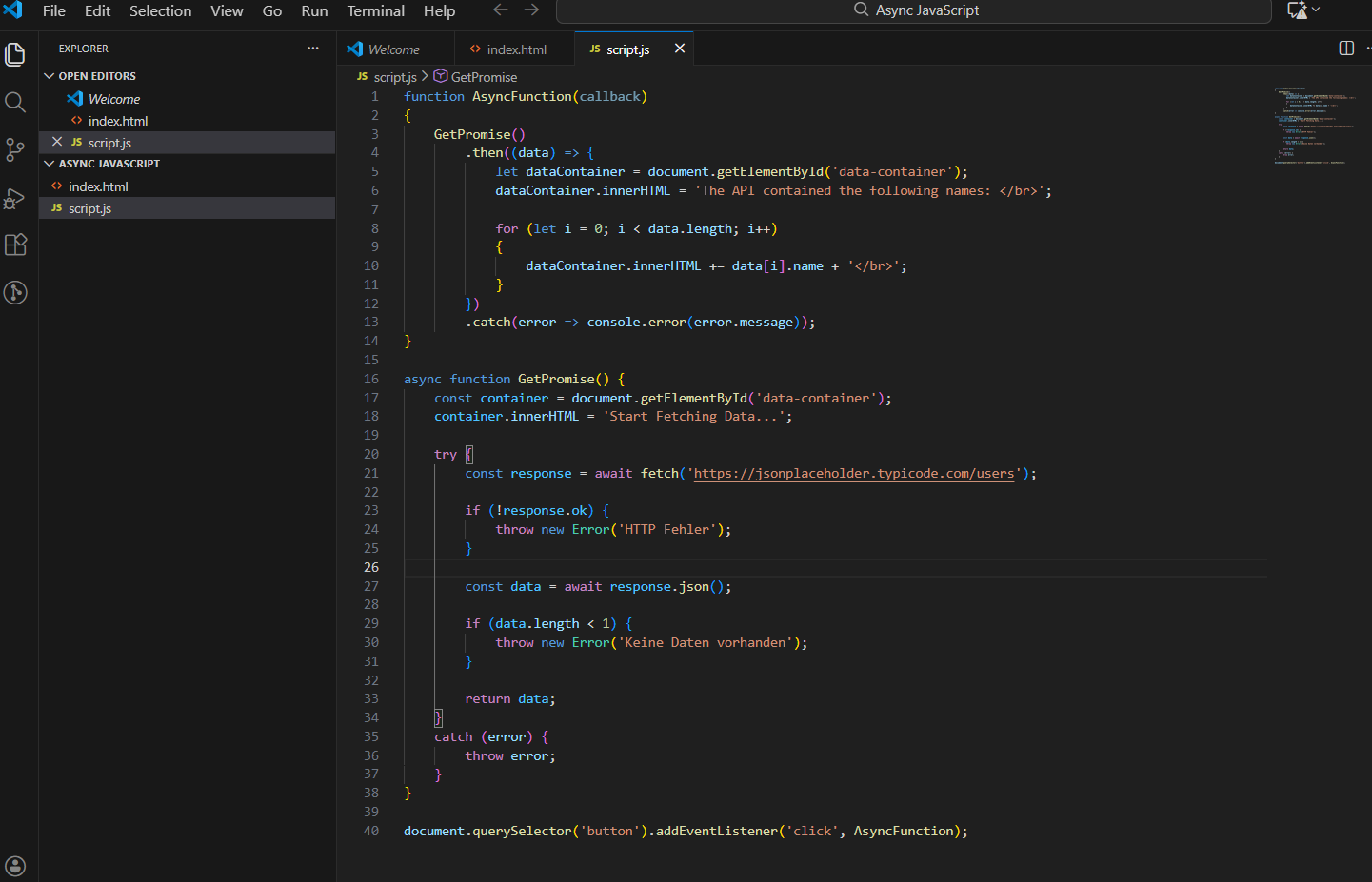 Screenshot of Async JavaScript Code