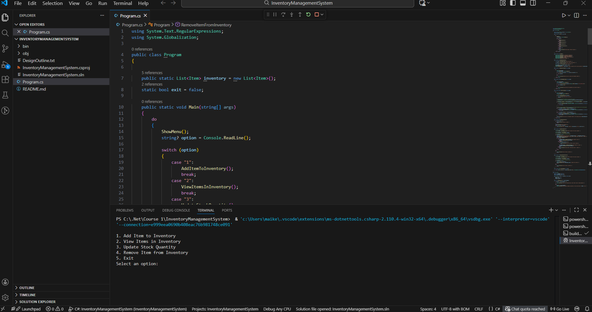 Screenshot of Inventory Management System