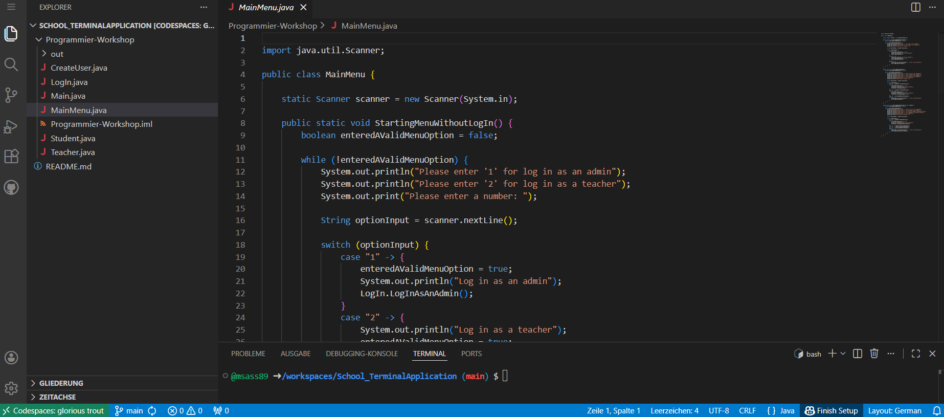 Screenshot of School Application