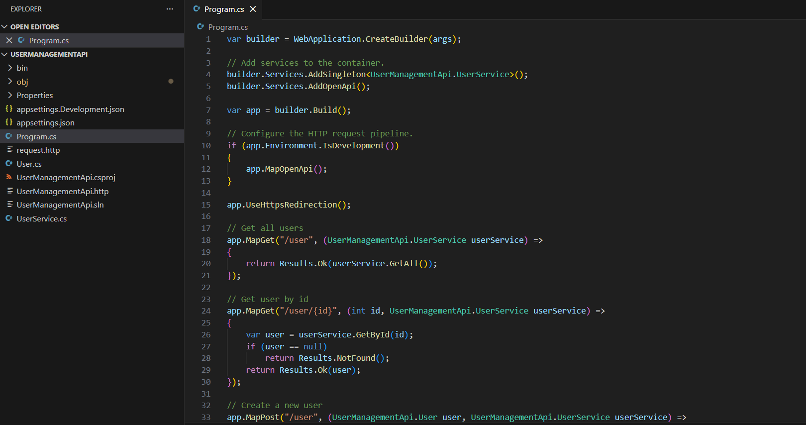 Screenshot of User Management Api